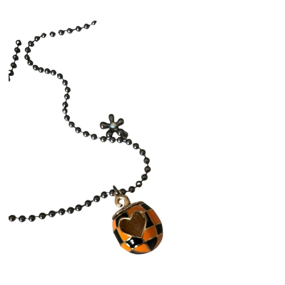 New Halloween Betsey Johnson Checkered Pumpkin Enamel Pendant Necklace, charm - Picture 3 of 5